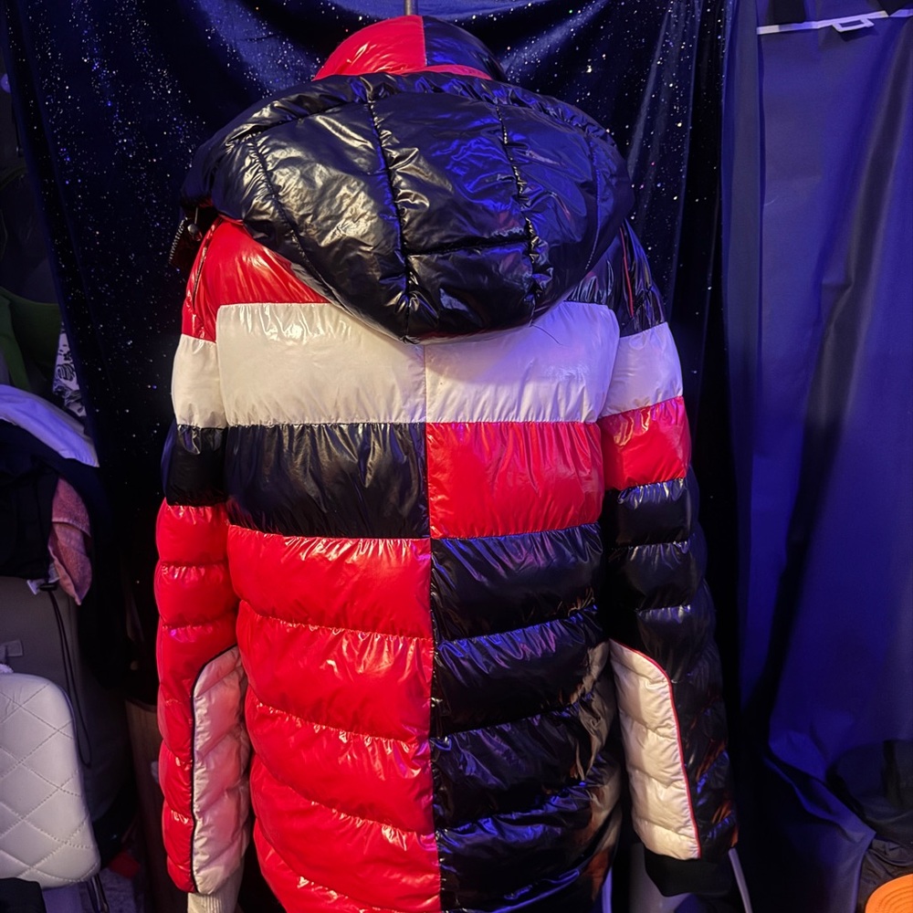 Colorblock Puffer Jacket - Red, Black, White